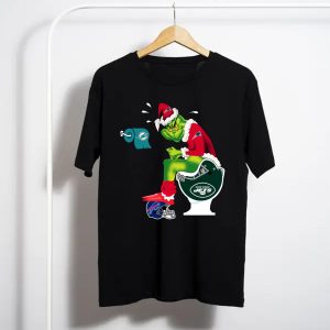 New England Patriot Grinch Santa Toilet Miami Dolphins New York Jets Christmas T-Shirt