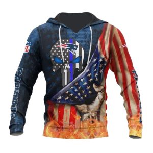 New England Patriots American Flag And Skull AOP Hoodie