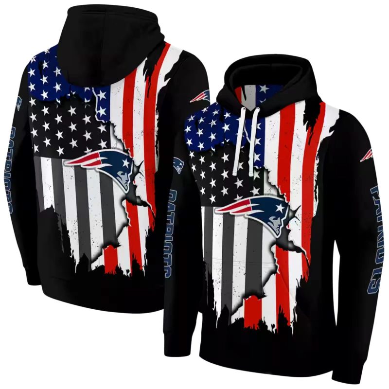 New England Patriots American Pride Flag Black Aop Hoodie 1