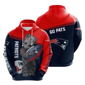 New England Patriots And Baby Groot Hug Ball AOP Hoodie