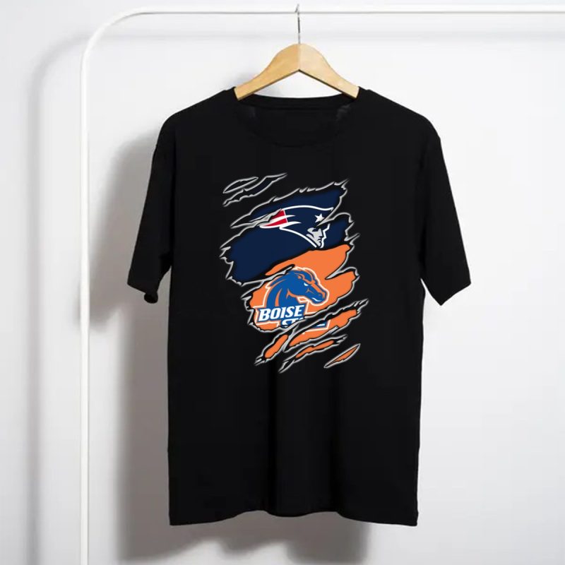 New England Patriots And Boise State Broncos Logo Mashup T Shirt T Shirt 1