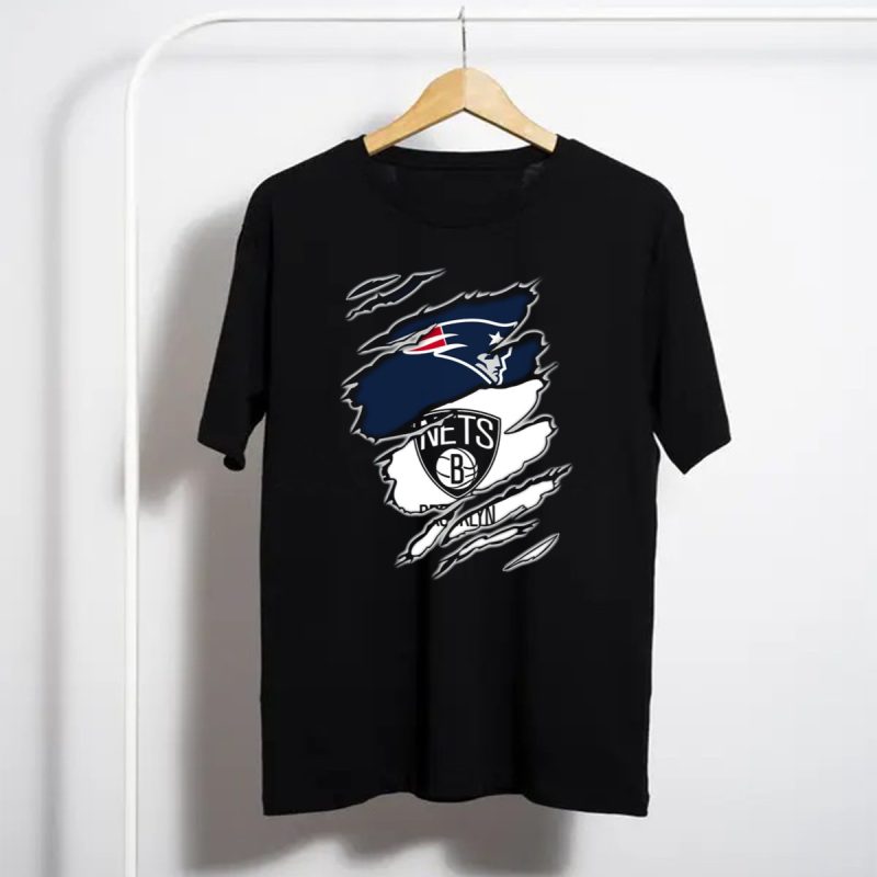 New England Patriots And Brooklyn Nets Ripped T Shirt T Shirt 1