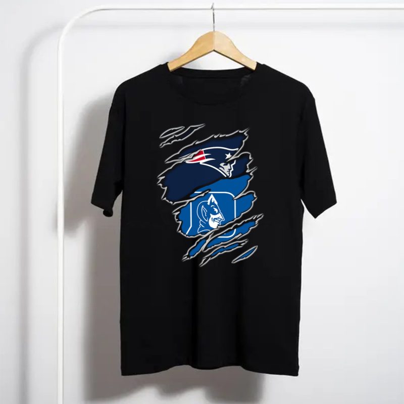 New England Patriots And Duke Blue Devils Logos In Claw Marks T Shirt T Shirt 1