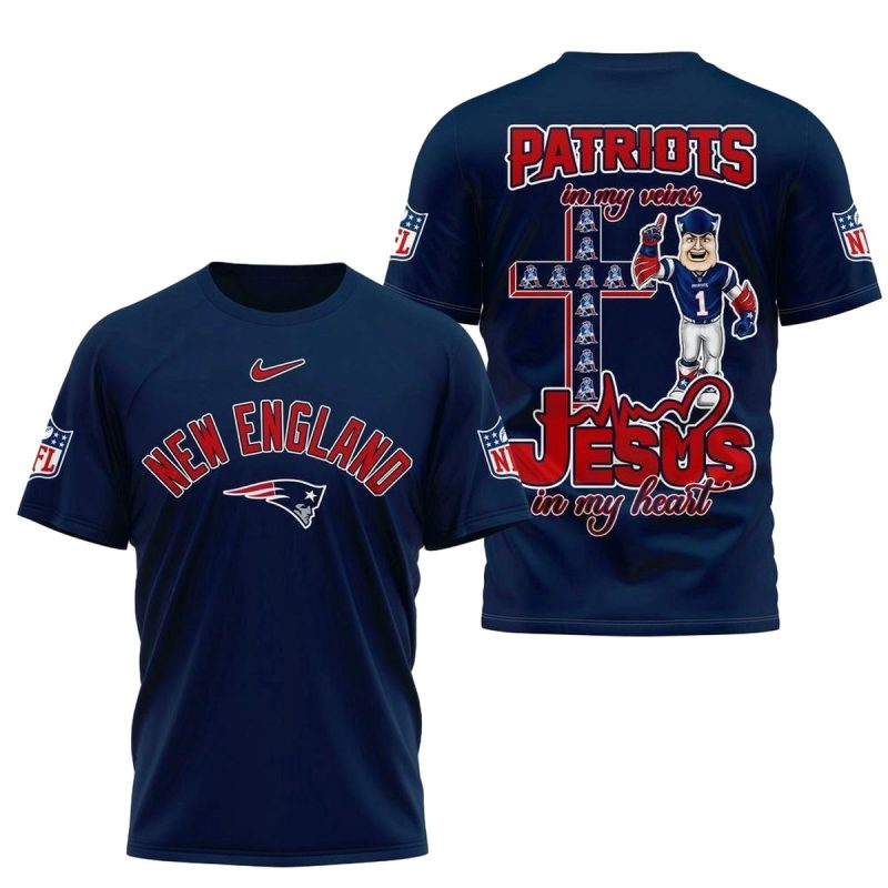 New England Patriots And Jesus In My Heart Aop T Shirt 1