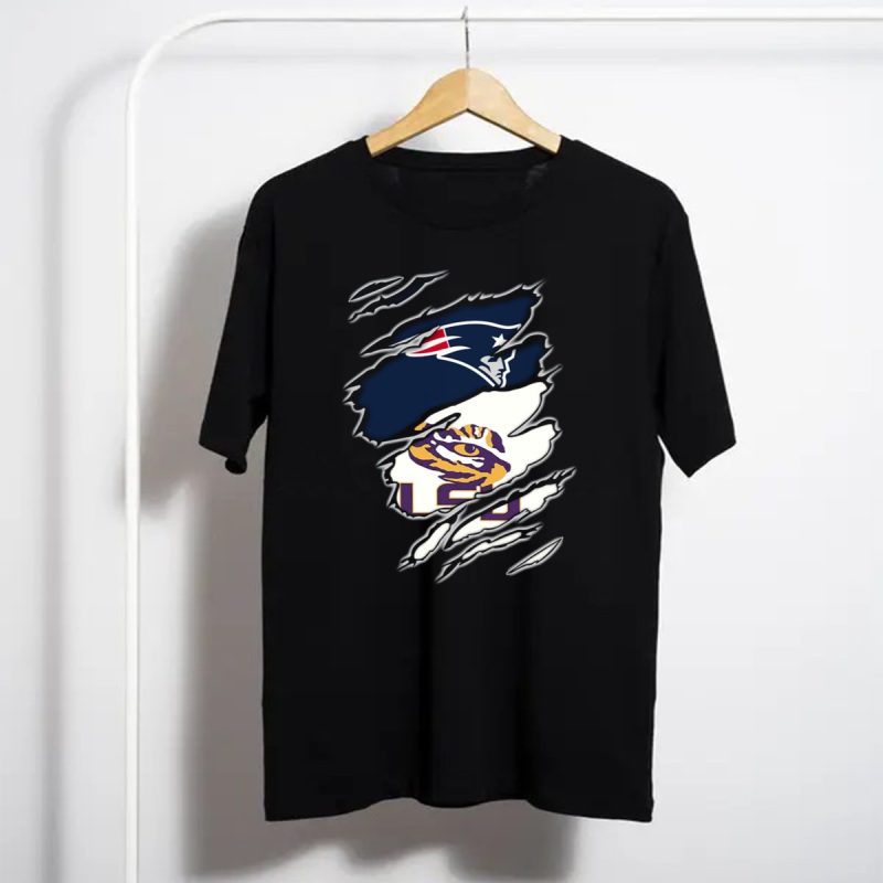 New England Patriots And Lsu Tigers Logo Mashup T Shirt T Shirt 1