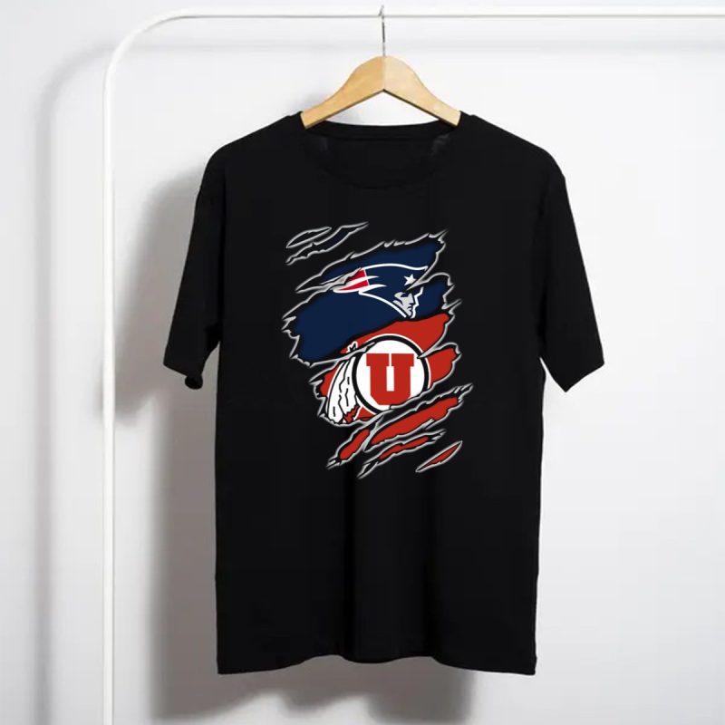 New England Patriots And Utah Utes Torn Ripped Combo T Shirt T Shirt 1