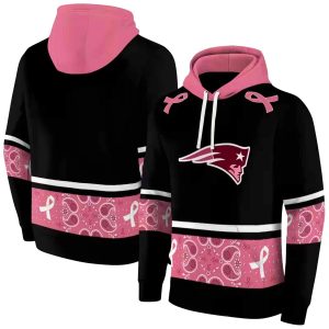 New England Patriots Awareness Ribbon Black Pink AOP Hoodie