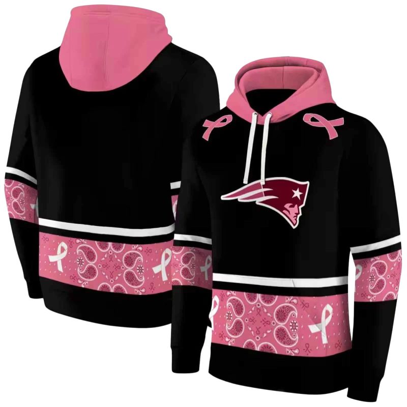 New England Patriots Awareness Ribbon Black Pink Aop Hoodie 1