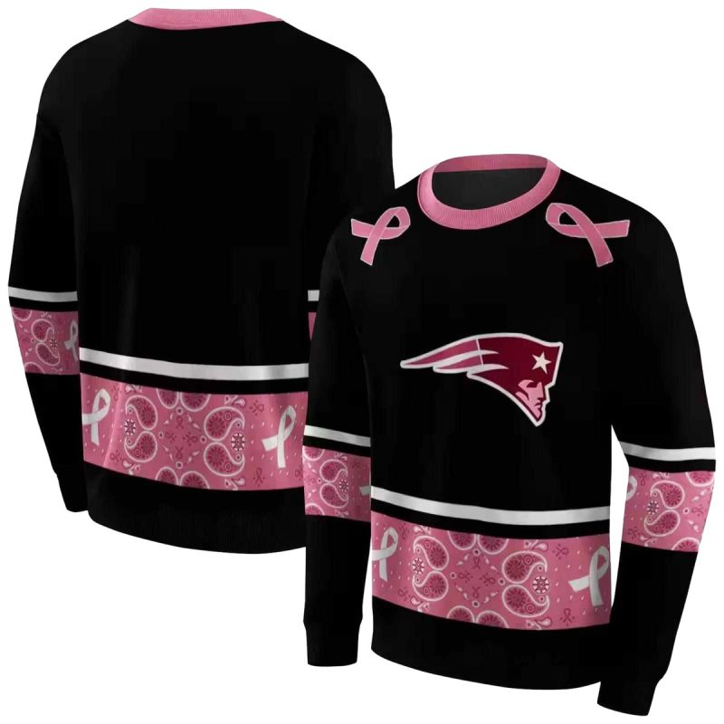 New England Patriots Awareness Ribbon Black Pink Aop Sweatshirt 1
