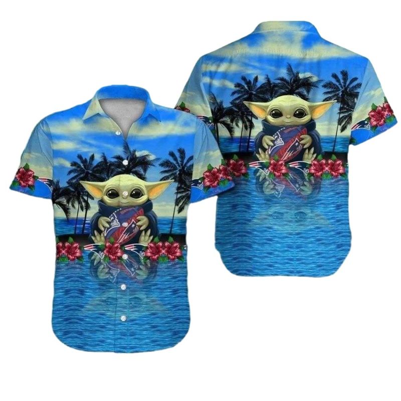 New England Patriots Baby Yoda Graphic Lovely Tropical Hawaiian Shirt 1