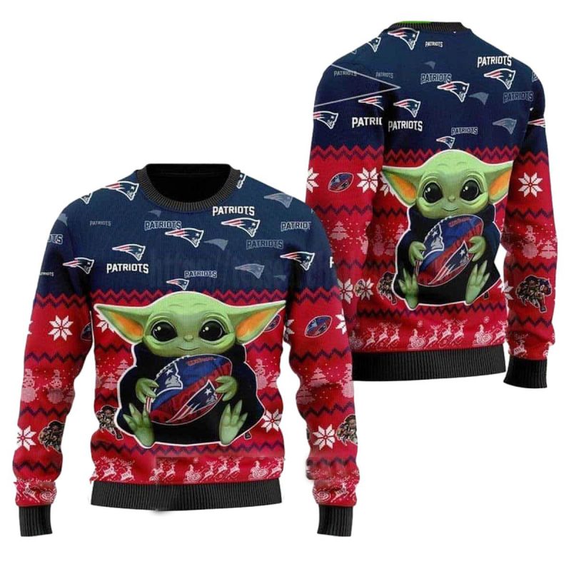 New England Patriots Baby Yoda Hug Logo Ugly Sweater 1