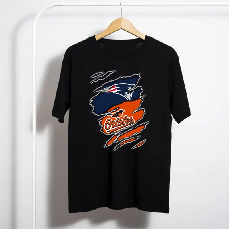 New England Patriots Baltimore Orioles Torn Ripped Claw Marks T Shirt T Shirt 1