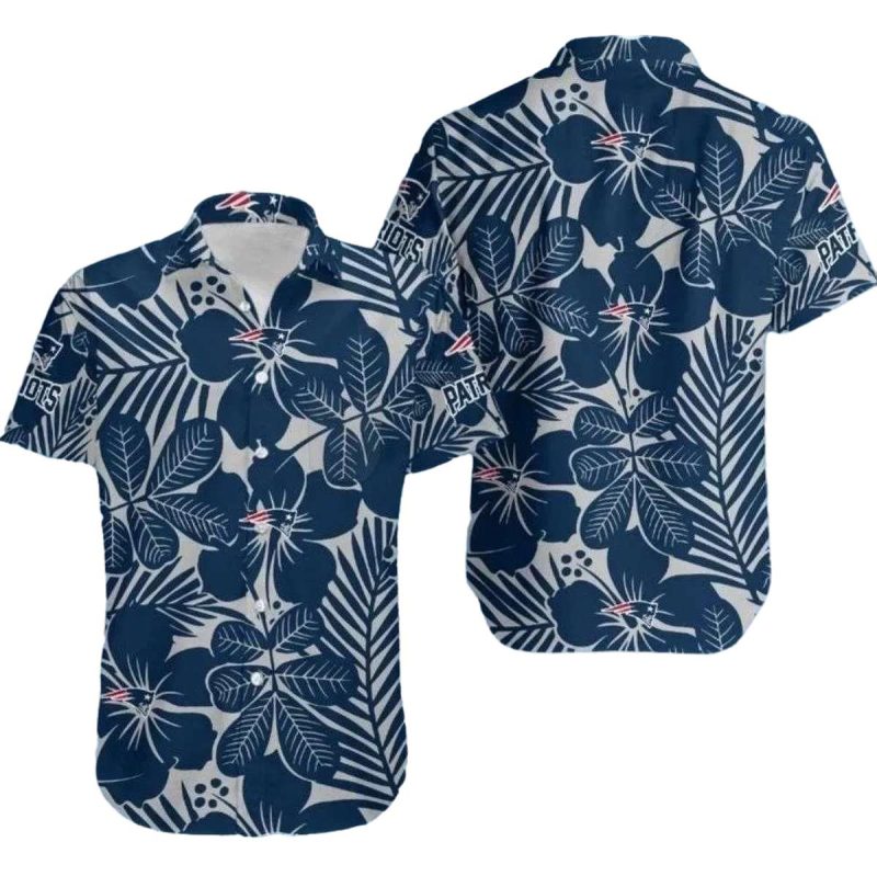 New England Patriots Blue Foliage Tranquility Hawaiian Shirt 1