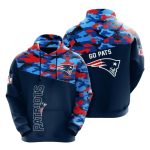 New England Patriots Blue Red Camo AOP Hoodie