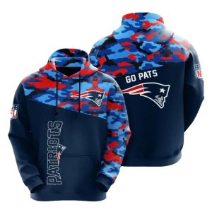 New England Patriots Blue Red Camo AOP Hoodie