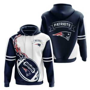 New England Patriots Blue White Ball Fire AOP Hoodie