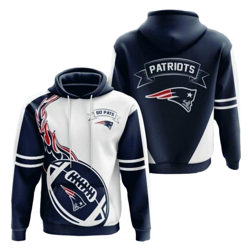 New England Patriots Blue White Ball Fire Aop Hoodie 1