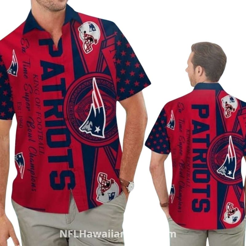 New England Patriots Bold Red And Navy Vintage Hawaiian Shirt 1