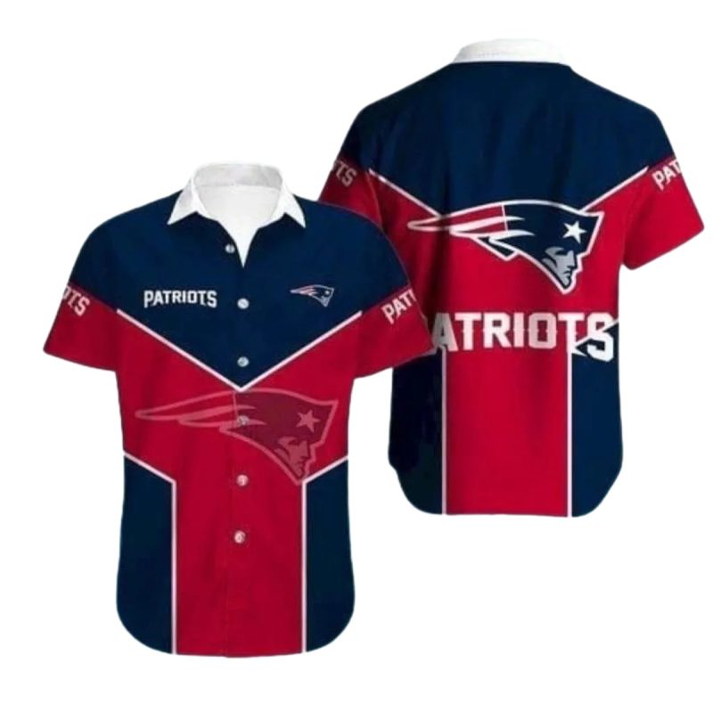 New England Patriots Bold Striped Red White And Blue Hawaiian Shirt 1