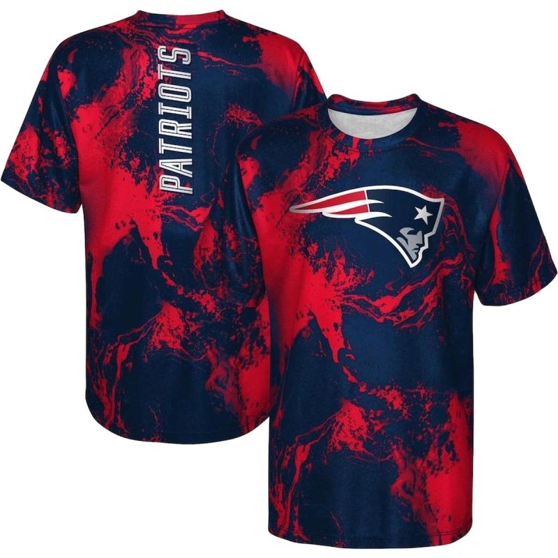 New England Patriots Brush Red And Blue Pattern Aop T Shirt 1