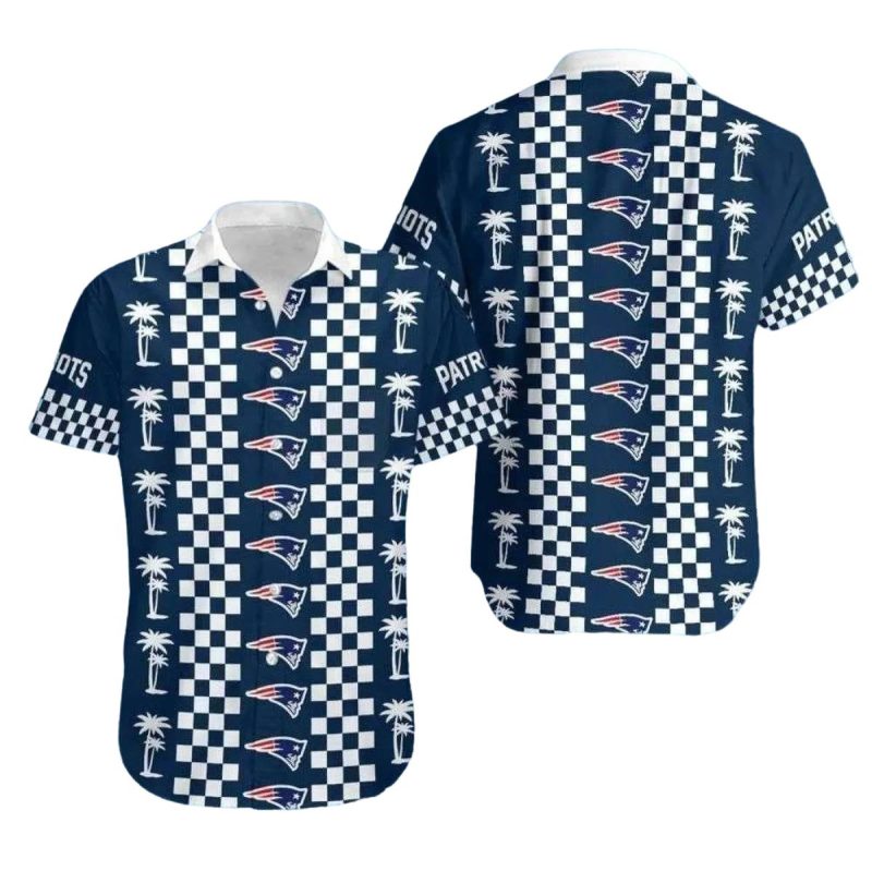 New England Patriots Checkered Palm Classic Racing And Tropic Vibes Hawaiian Shirt 1