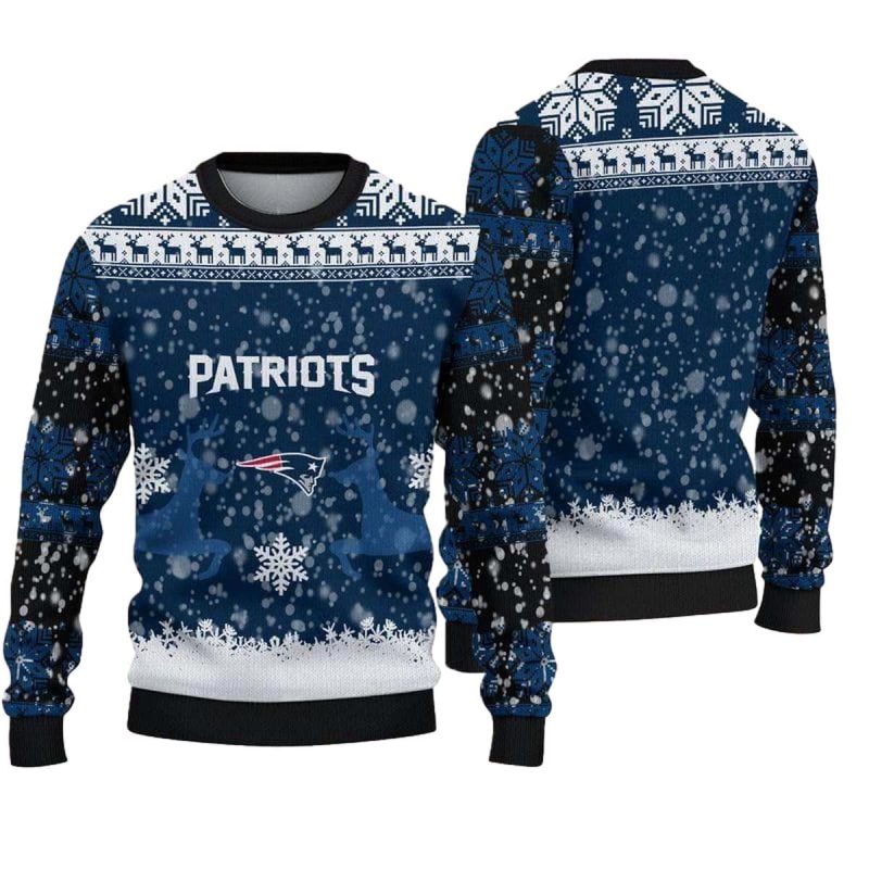 New England Patriots Christmas Reindeer Ugly Sweater 1