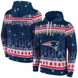 New England Patriots Christmas Trees Blue AOP Hoodie