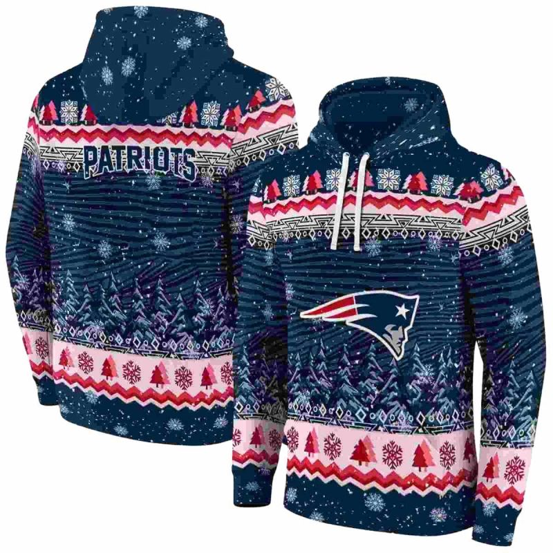 New England Patriots Christmas Trees Blue Aop Hoodie 1