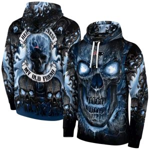 New England Patriots Demonic Skull Blue Black AOP Hoodie