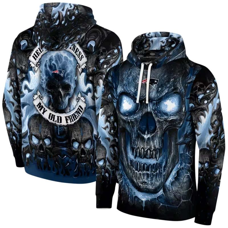 New England Patriots Demonic Skull Blue Black Aop Hoodie 1
