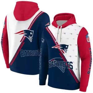 New England Patriots Diagonal Stripe Blue White AOP Hoodie