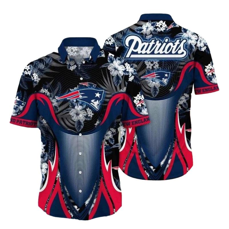 New England Patriots Dynamic Wave Floral Hawaiian Shirt 1