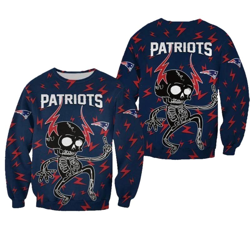 New England Patriots Electric Shock Cute Skeleton Presents Ugly Sweater 1