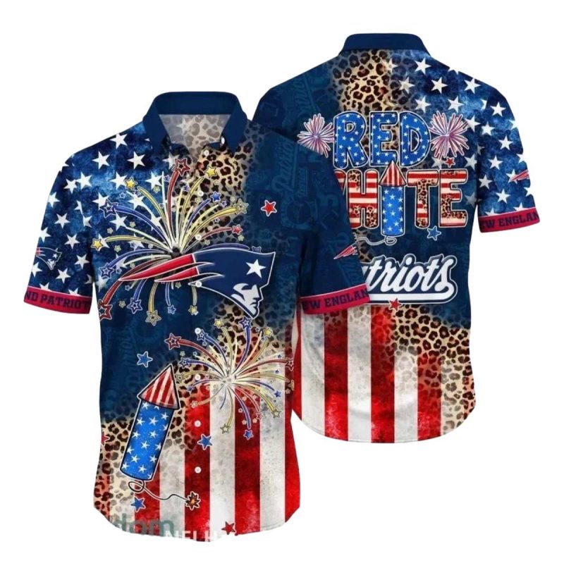 New England Patriots Fireworks And Leopard Print Hawaiian Shirt 1