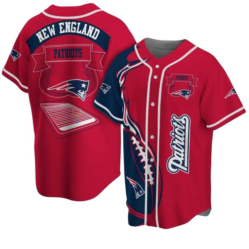 New England Patriots Flame Ball Red Baseball Jersey 1