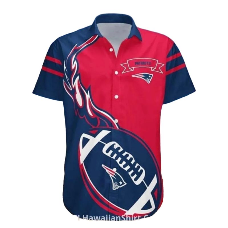 New England Patriots Flaming Football Red And Blue Hawaiian Shirt 1
