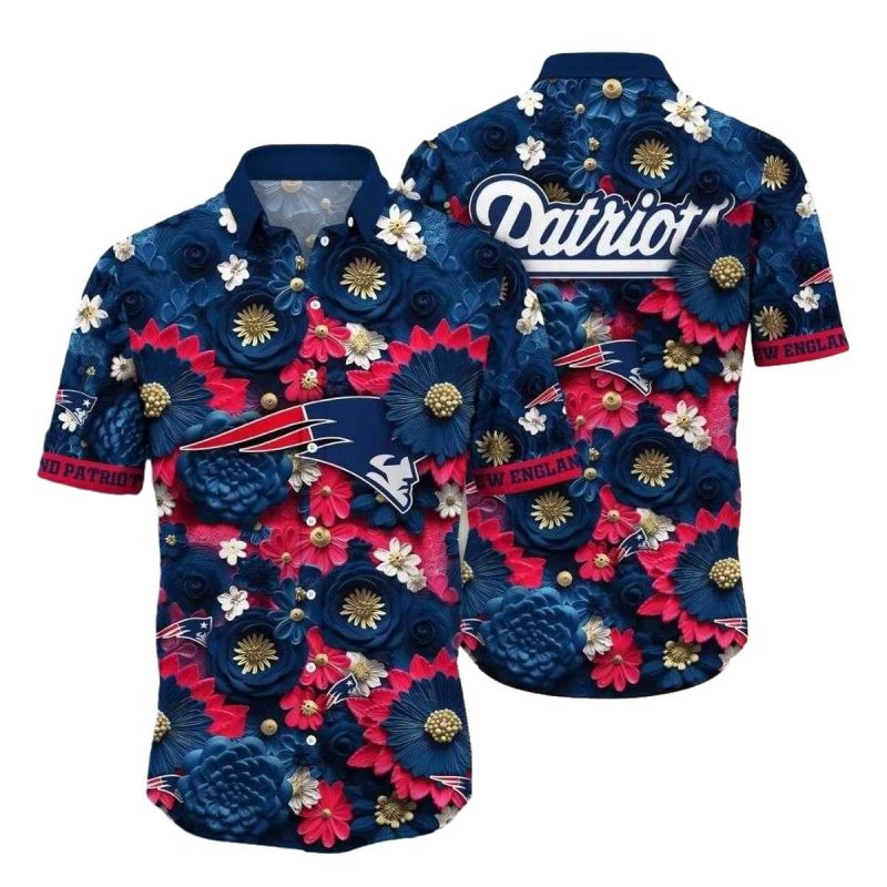 New England Patriots Floral Emblem Hawaiian Shirt 1