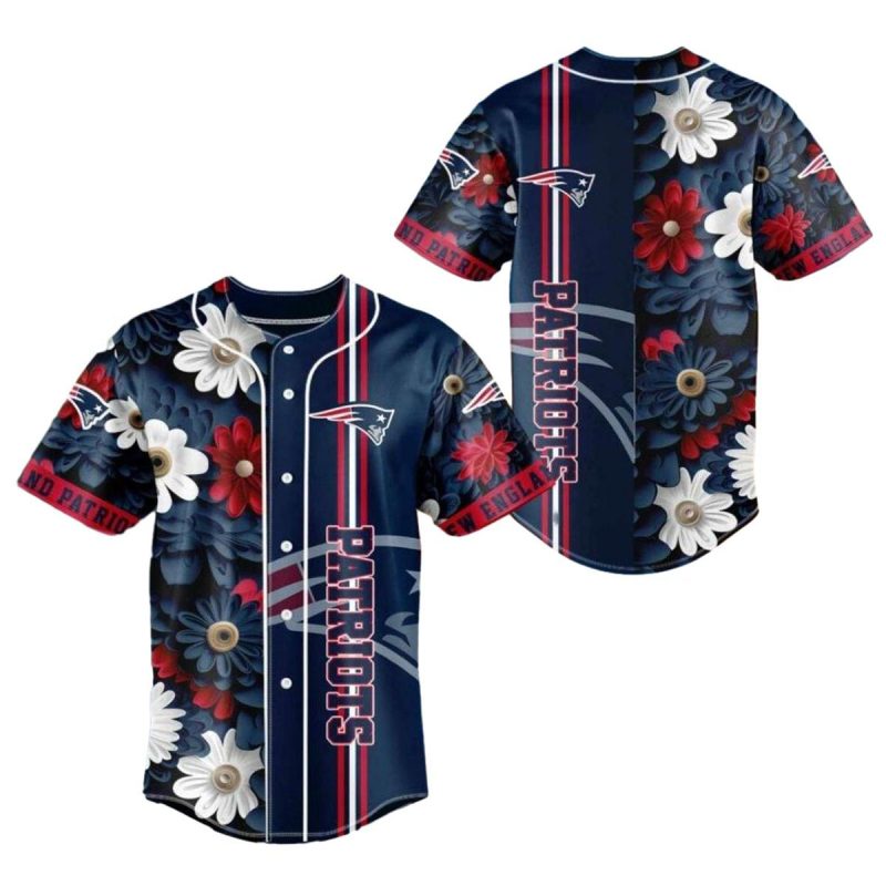 New England Patriots Flower Tropical Baseball Jersey 1