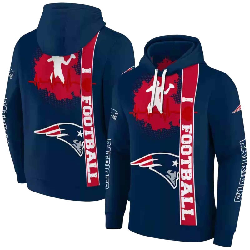 New England Patriots Football Heartbeat Blue Aop Hoodie 1