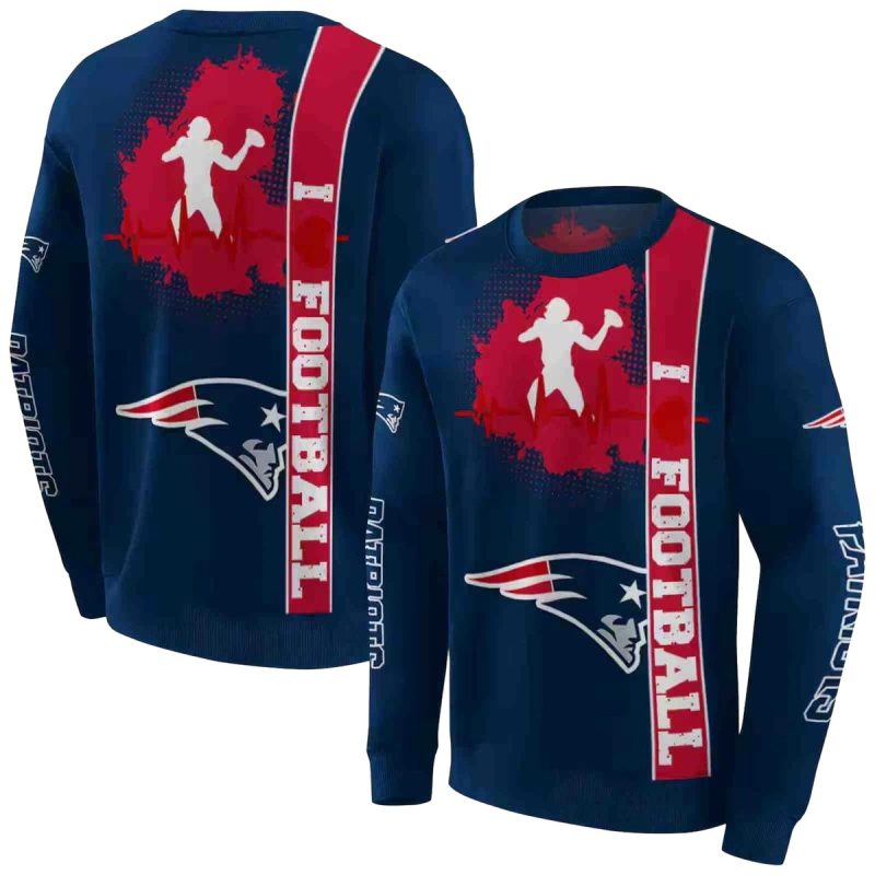 New England Patriots Football Heartbeat Blue Aop Sweatshirt 1