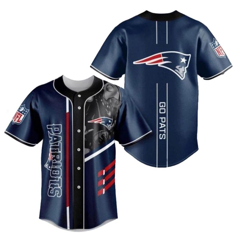 New England Patriots Go Pats Dark Blue Baseball Jersey 1