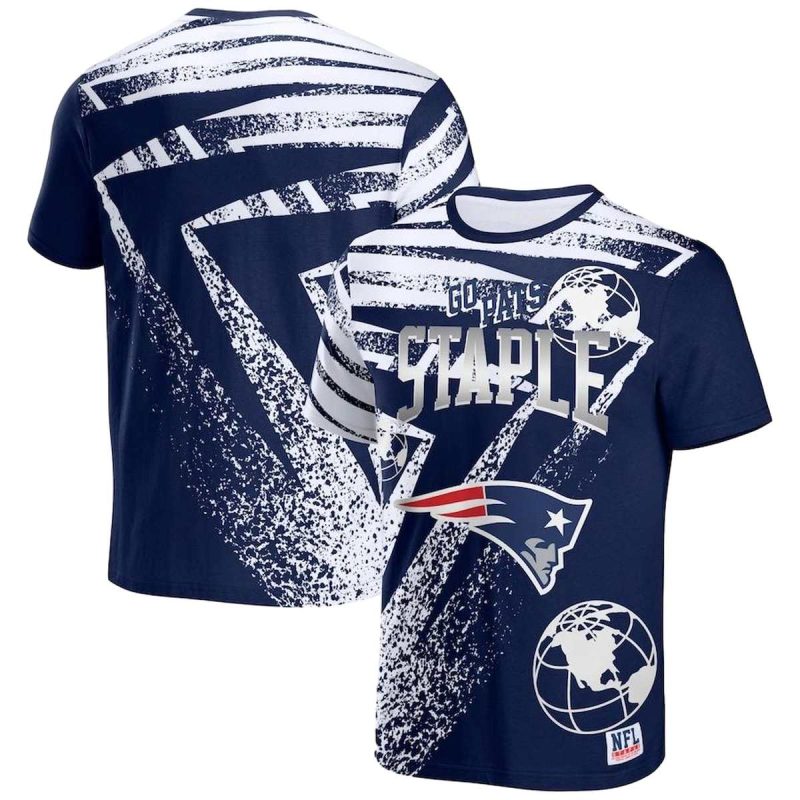 New England Patriots Go Pats Staple Navy Aop T Shirt 1