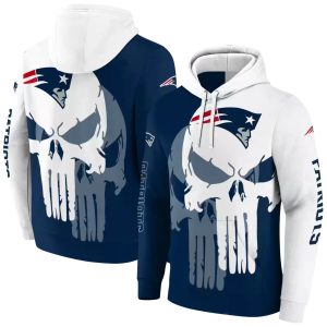 New England Patriots Graphic Punisher Blue White AOP Hoodie