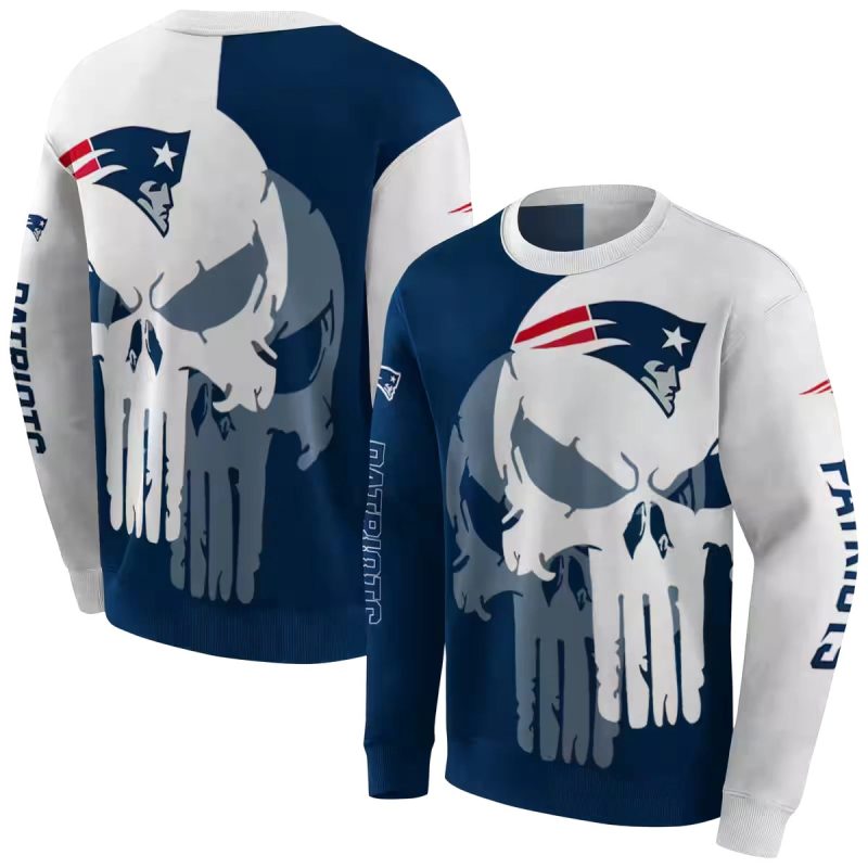 New England Patriots Graphic Punisher Blue White Aop Sweatshirt 1