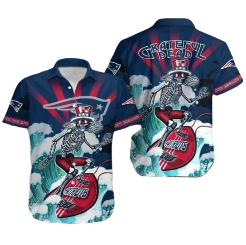 New England Patriots Grateful Dead Skull And Guitar Tribute Hawaiian Shirt 1