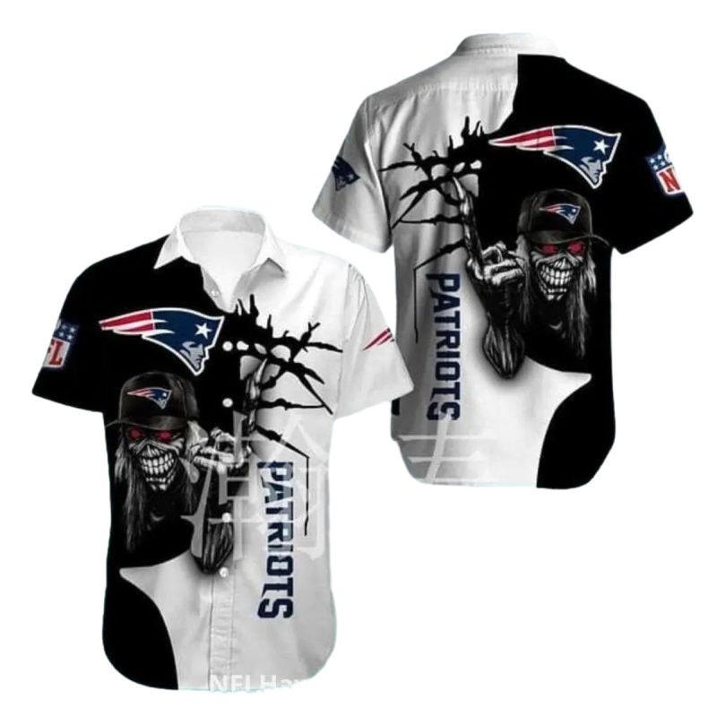 New England Patriots Grim Reaper Black And White Hawaiian Shirt 1
