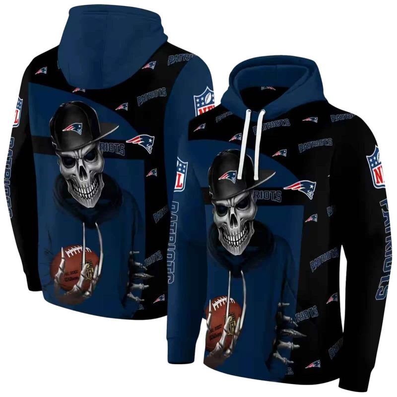 New England Patriots Grim Vibe Blue Black Aop Hoodie 1