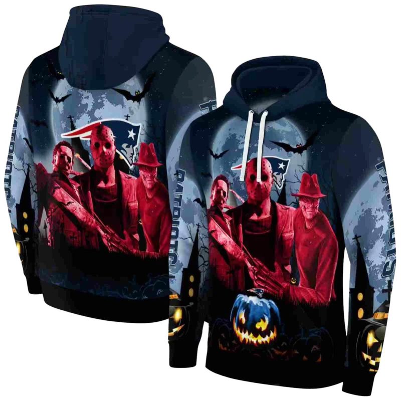 New England Patriots Halloween Vibes Blue Black Aop Hoodie 1