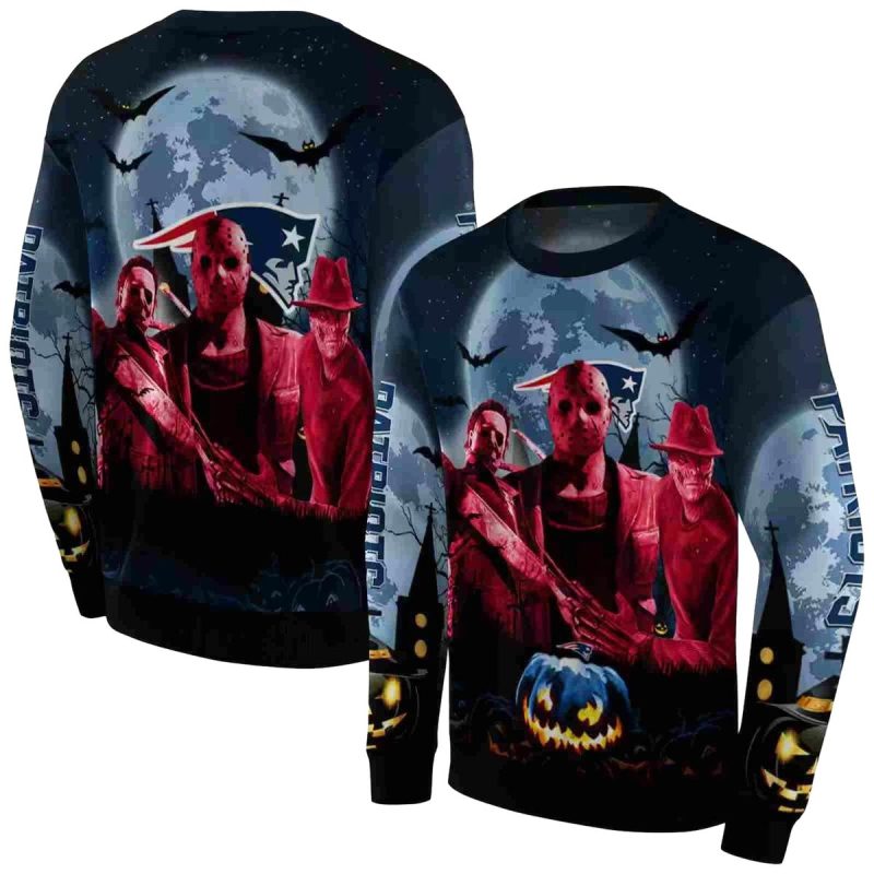 New England Patriots Halloween Vibes Blue Black Aop Sweatshirt 1
