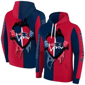 New England Patriots Heartbeat Graphic Blue AOP Hoodie